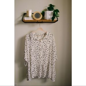 Cream Button-Up Ruffle Peplum Spotted Top